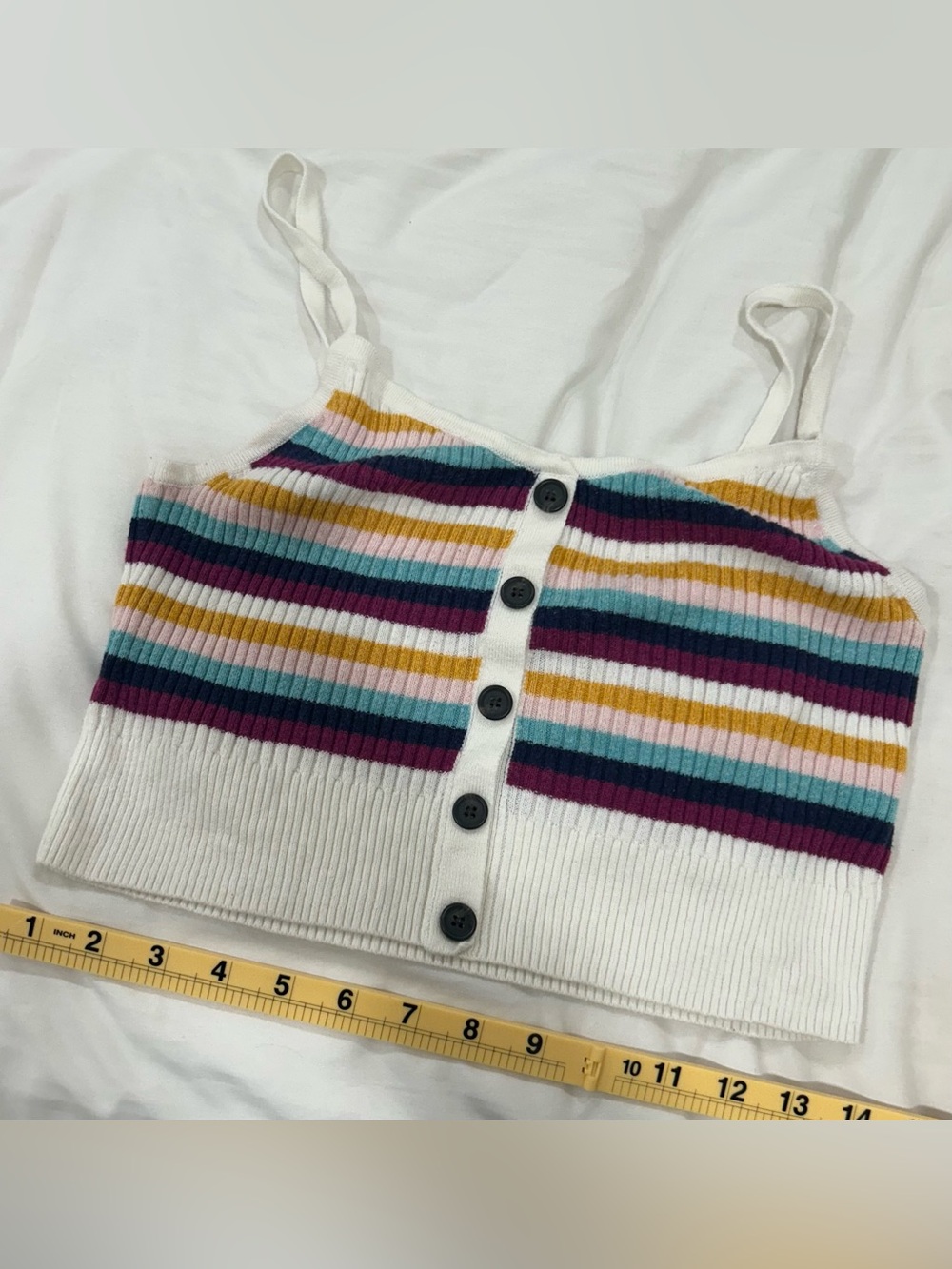 American Eagle Striped Knit Crop Tank Top Button Front Multicolor Size Medium
